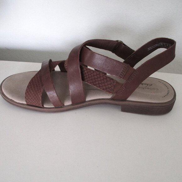 Clarks Collection Womens Tan Strappy Leather Velcro Adjustable Flat Sandal - 9M - Picture 1 of 7